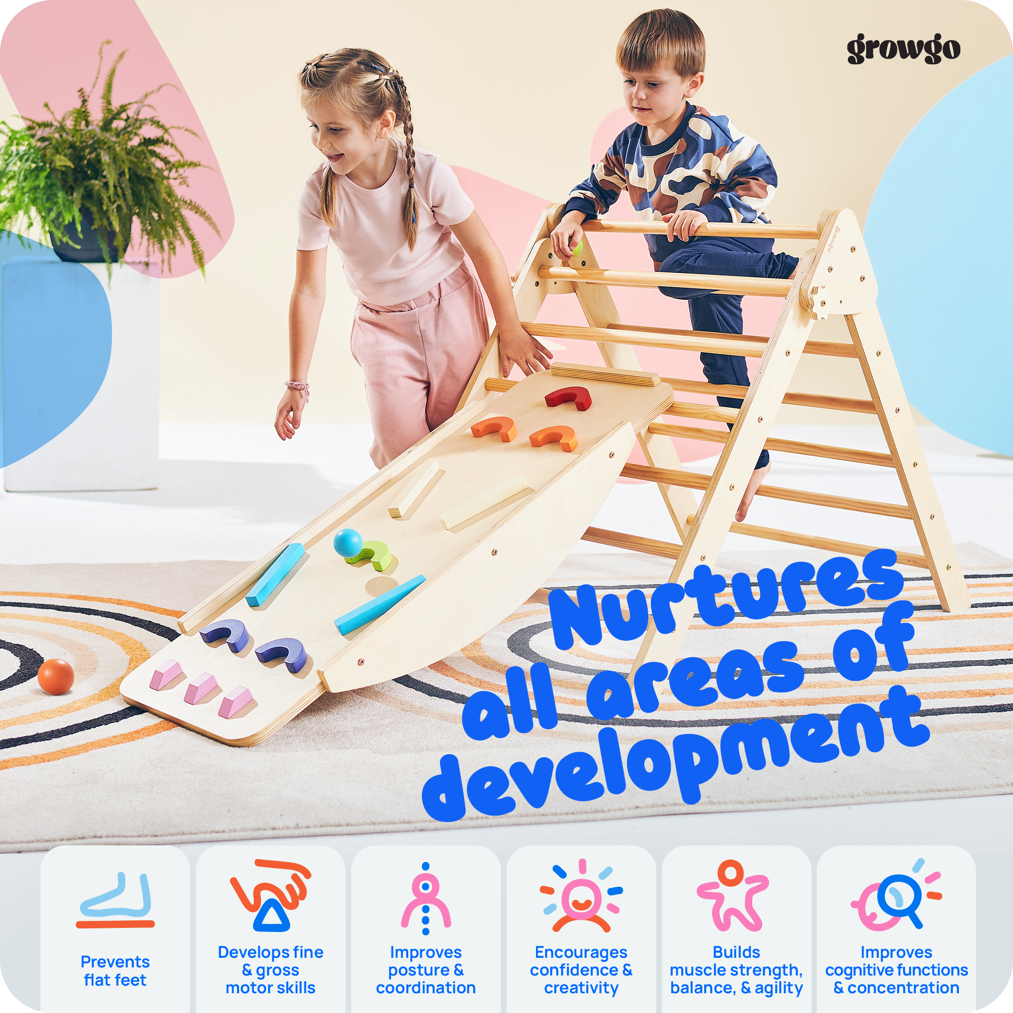 Bundle: Pikler Triangle + Balance Beams | ForFullFun Toddler Toys