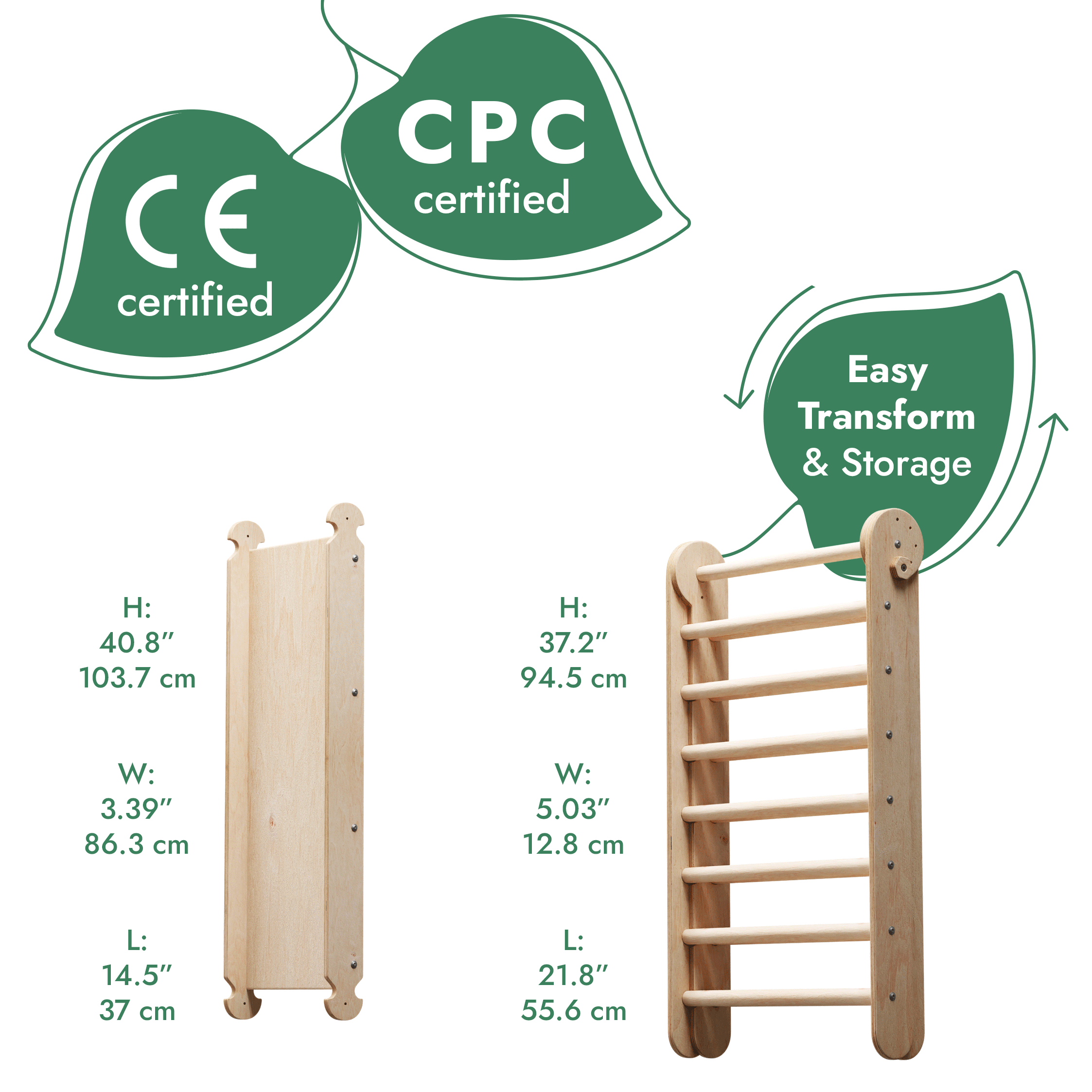 For Full Fun-6in1 Wooden Swedish Wall / Climbing ladder for Children + Swing Set + Slide Board-Swedish wall