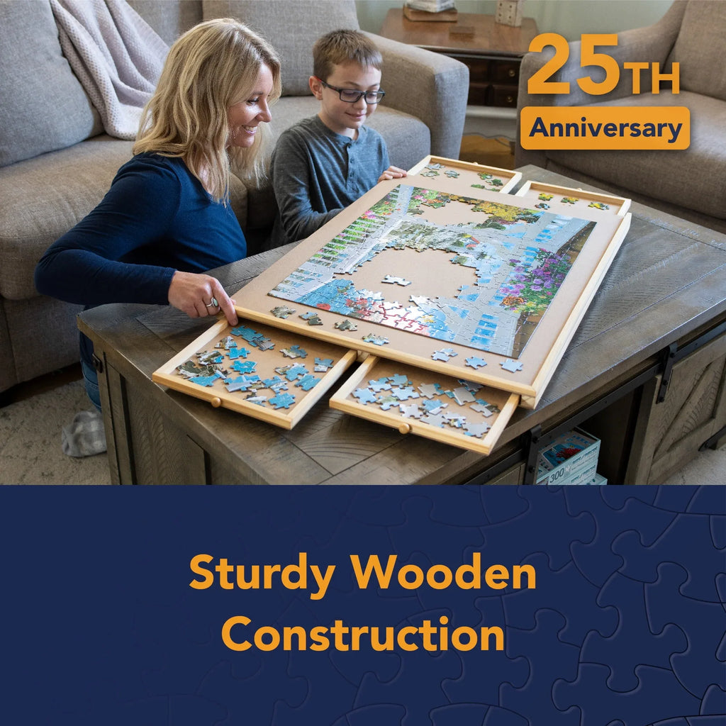  Bits and Pieces Jumbo Puzzle Plateau Jigsaw Puzzle Organizer 26" x 34", Wooden, 1500 PCS, 4 Trays