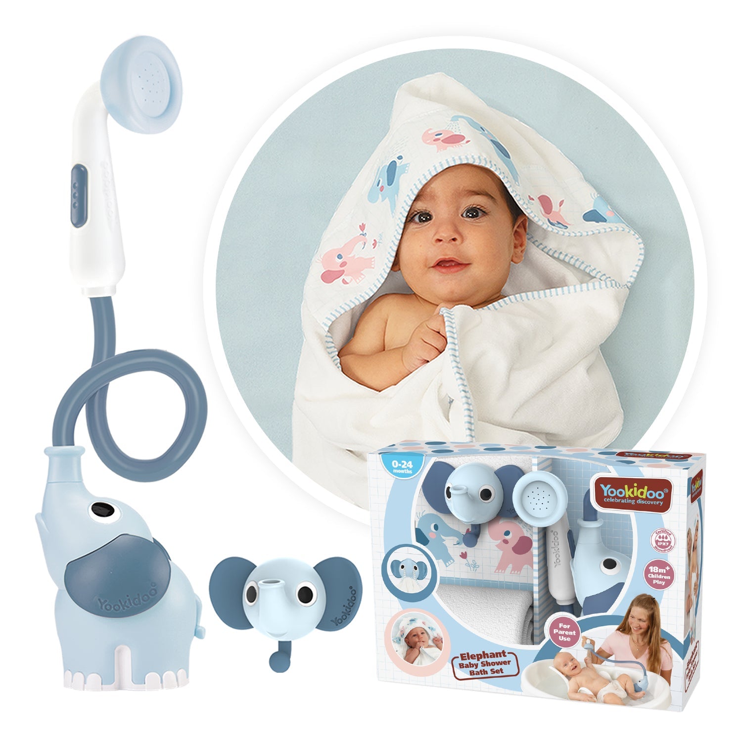 Elephant Baby Shower Bath Toy — Blue | ForFullFun Baby Toys