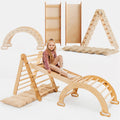 4-in-1 Montessori climbing set with triangle ladder, arch, slide board and beige cushion – ForFullFun
