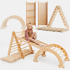 4-in-1 Montessori climbing set with triangle ladder, arch, slide board and beige cushion – ForFullFun