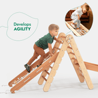 For Full Fun-4in1 Montessori Climbing Set: Triangle Ladder + Climbing Arch + Slide Board + Net – Beige-4in1 Playsets