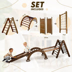 For Full Fun-5in1 Montessori Climbing Set: Triangle Ladder, Climbing Arch, Slide, Net & Cushion – Chocolate-5in1 Playsets