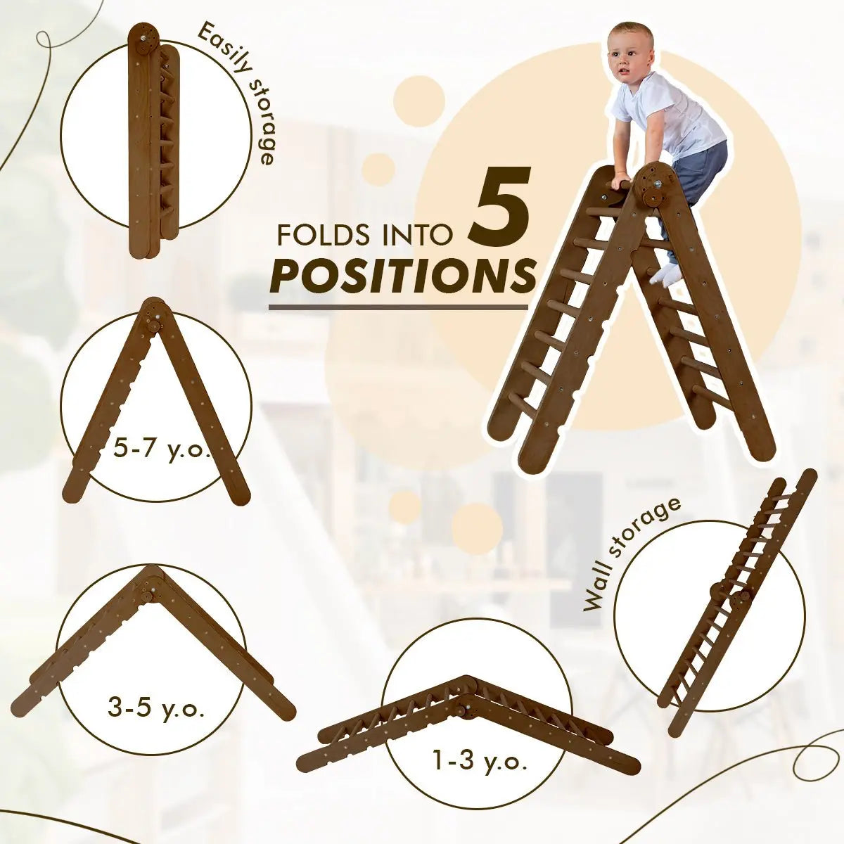 For Full Fun-5in1 Montessori Climbing Set: Triangle Ladder, Climbing Arch, Slide, Net & Cushion – Chocolate-5in1 Playsets