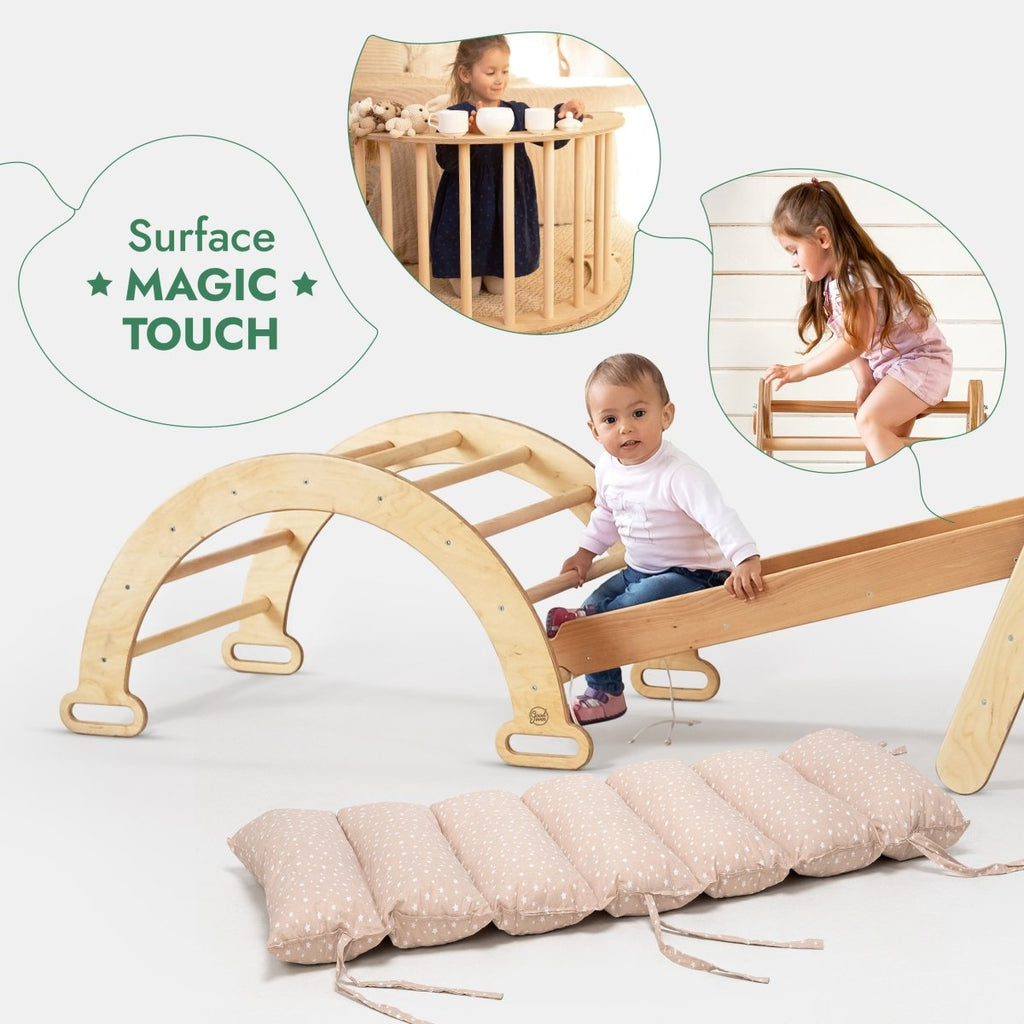 For Full Fun-5in1 Montessori Climbing Set: Triangle Ladder + Arch/Rocker + Slide Board/Ramp + Netting rope + Cushion-5in1 Playsets