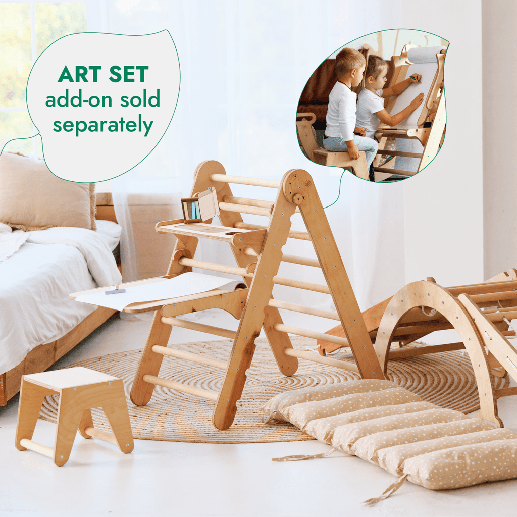 For Full Fun-5in1 Montessori Climbing Set: Triangle Ladder + Arch/Rocker + Slide Board/Ramp + Netting rope + Cushion-5in1 Playsets