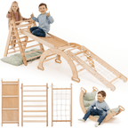 For Full Fun-5in1 Montessori Climbing Set: Triangle Ladder + Arch/Rocker + Slide Board/Ramp + Netting rope + Cushion-5in1 Playsets