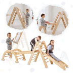 5-in-1 Montessori climbing set with triangle ladder, arch, slide, rope net and art addition – ForFullFun