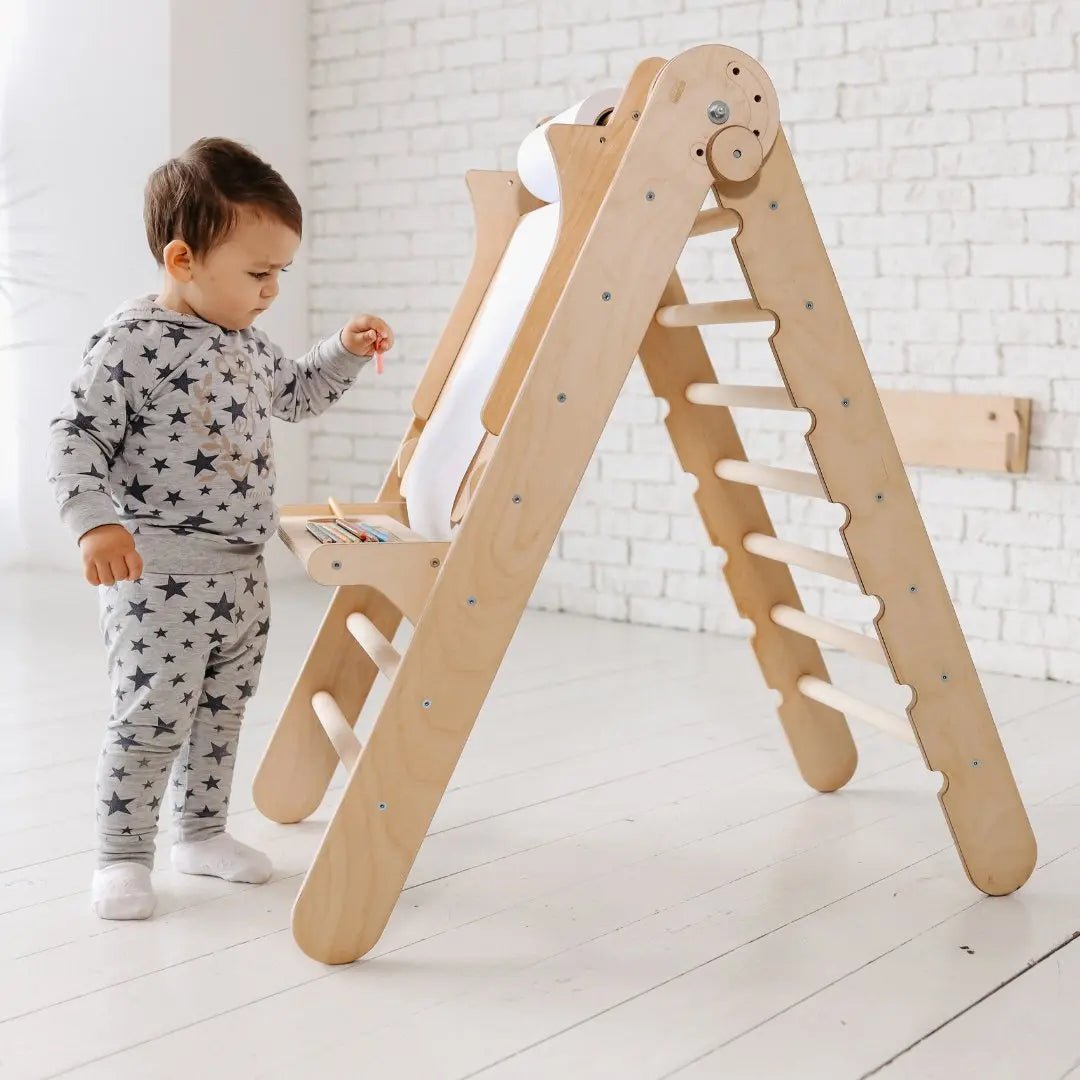For Full Fun-5in1 Montessori Climbing Set: Triangle Ladder + Climbing Arch + Slide Board + Climbing Net + Art Addition-5in1 Playsets
