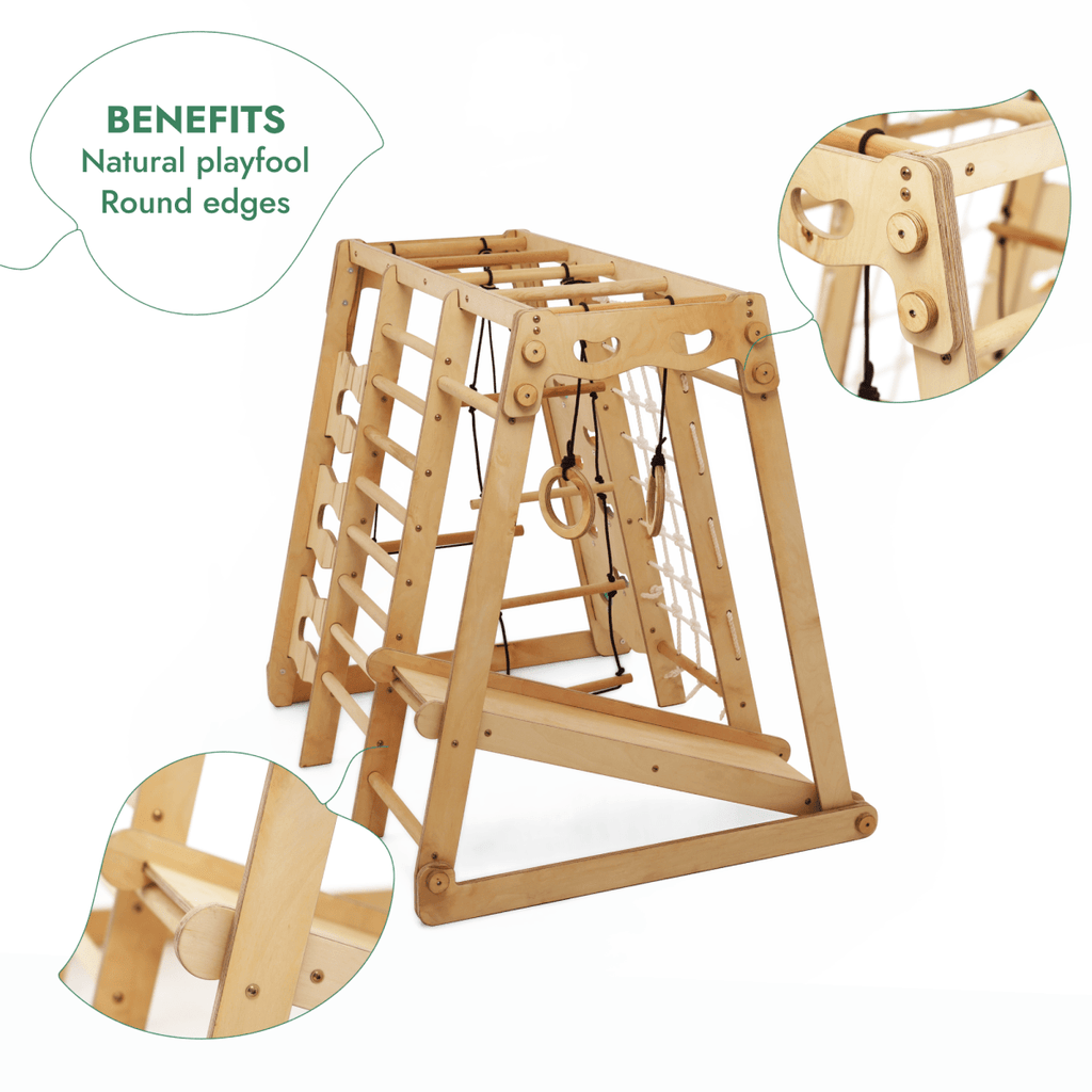 For Full Fun-6in1 Indoor Jungle Gym for Toddler: Playground + Swings Set + Slide Board + Rope + Stairs-6in1 Playsets