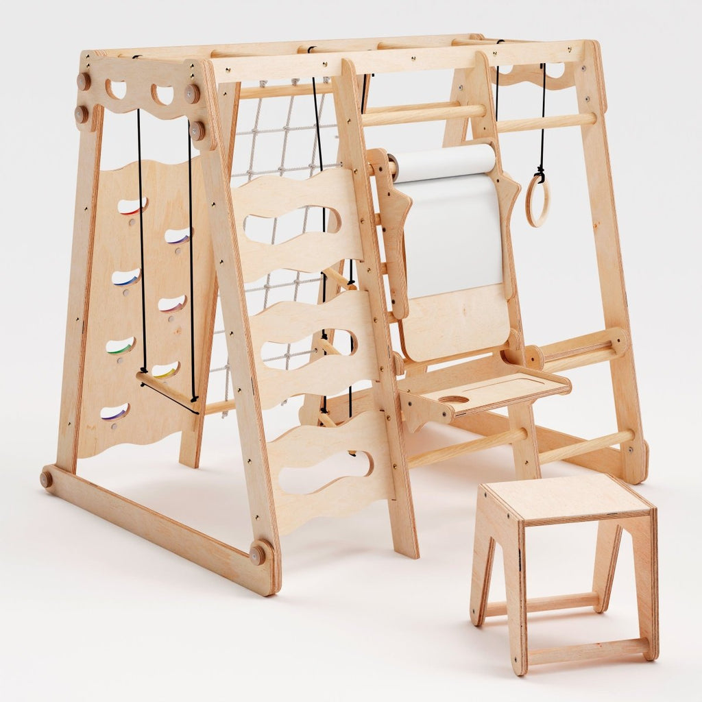 For Full Fun-6in1 Indoor Jungle Gym for Toddler: Playground + Swings Set + Slide Board + Rope + Stairs-6in1 Playsets