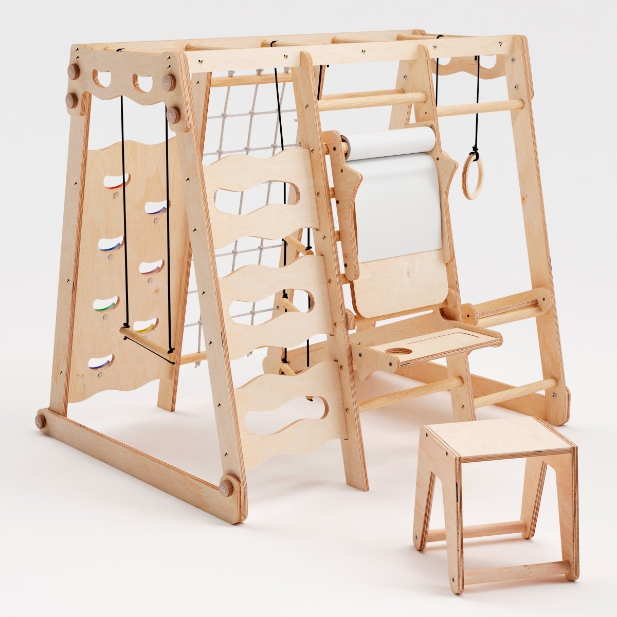 For Full Fun-6in1 Indoor Jungle Gym for Toddler: Playground + Swings Set + Slide Board + Rope + Stairs-6in1 Playsets