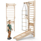 6-in-1 wooden Swedish wall climbing ladder with swing set and slide board for children – ForFullFun