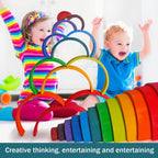 For Full Fun-Grimm's 12-Piece Large Rainbow — Hand-Stained Lime Wood Stacking Toy, Ages 1+-Puzzles and Games for Kids