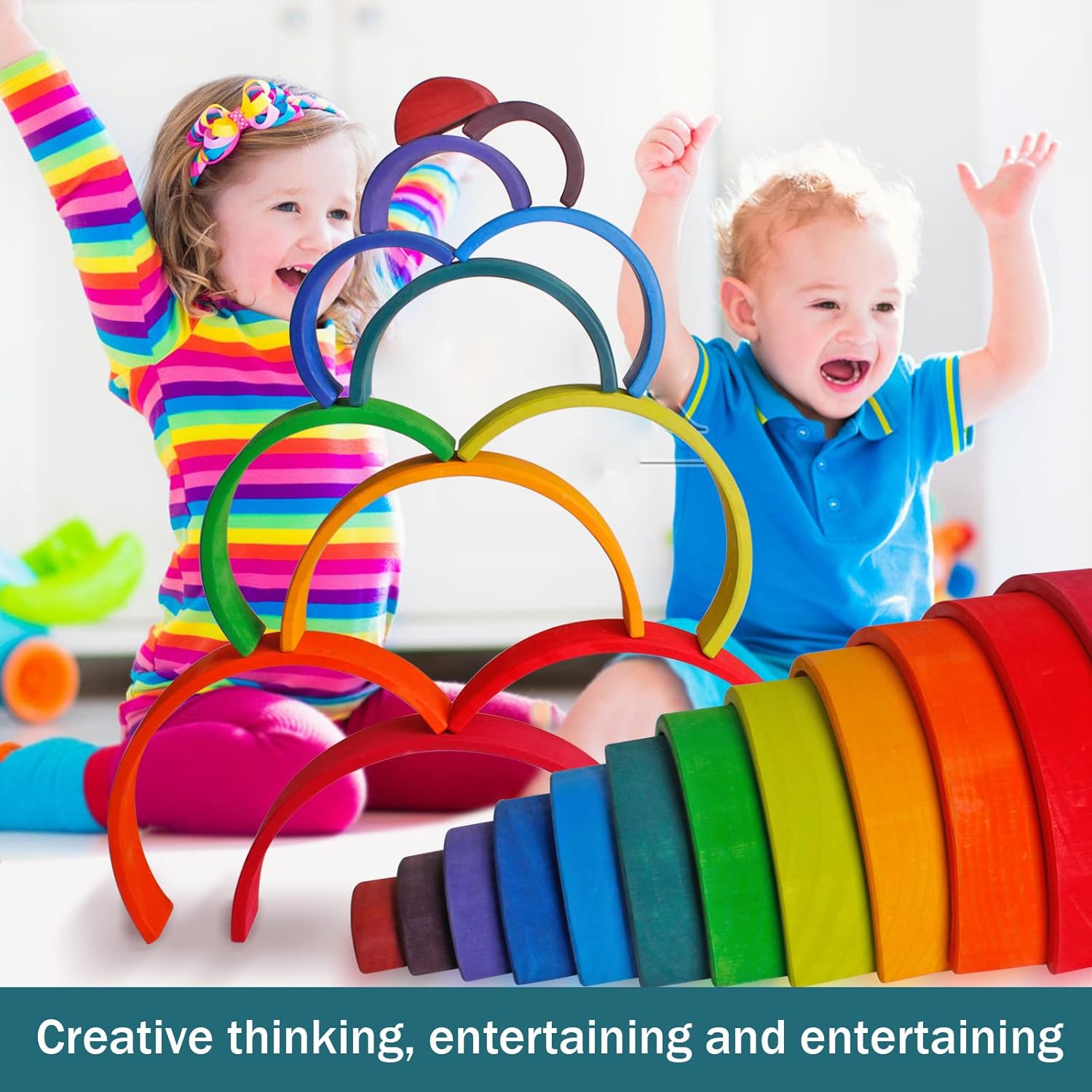 For Full Fun-Grimm's 12-Piece Large Rainbow — Hand-Stained Lime Wood Stacking Toy, Ages 1+-Puzzles and Games for Kids