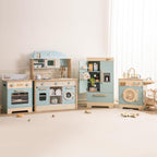 For Full Fun-Wooden Kitchen Playset for Kids Age 3+ | Kitchen Washer, Fridge & Oven – Blue-Toys & Games > Toys > Play Sets & Toy Figures > Toy Kitchens & Play Food