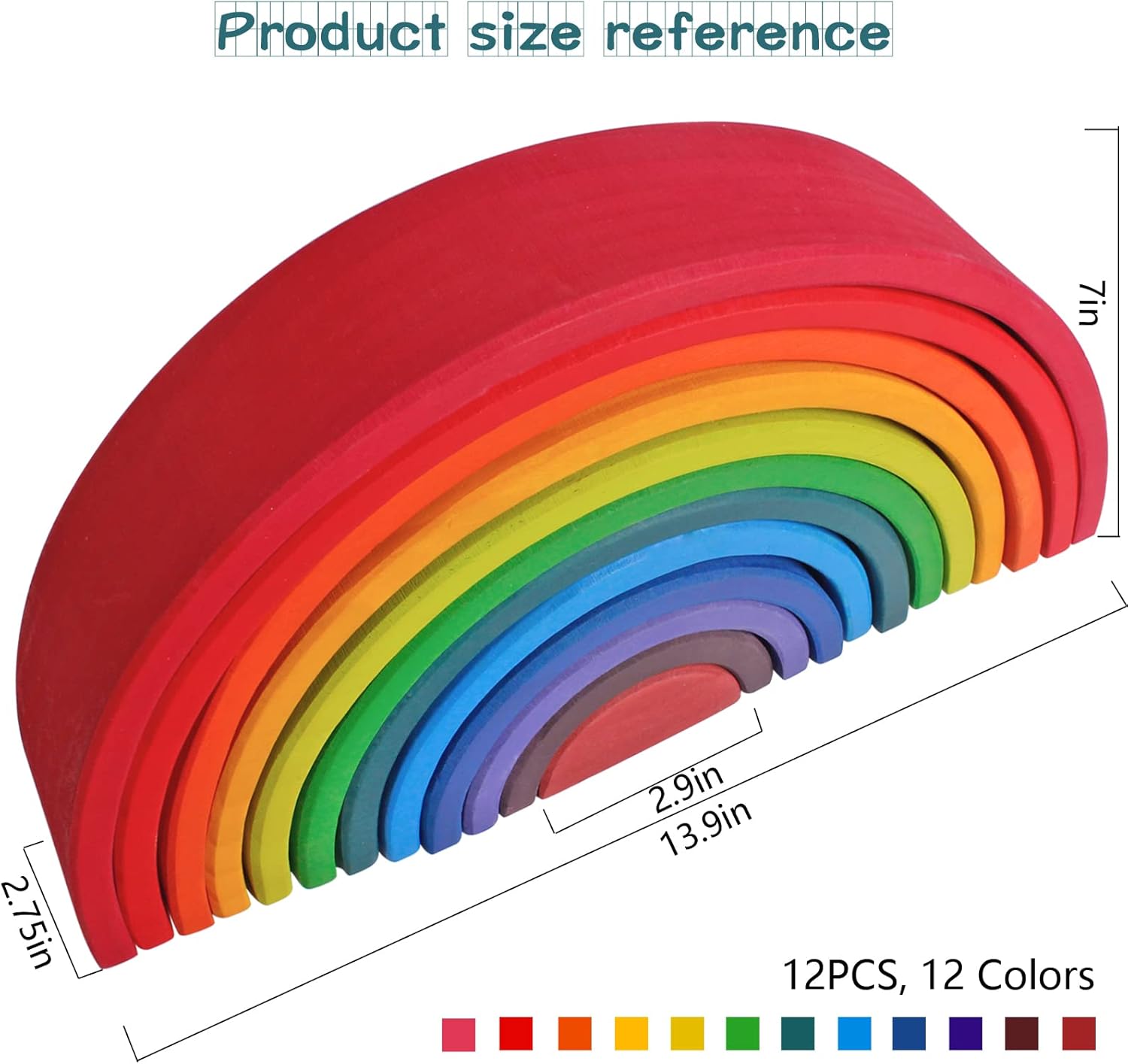 For Full Fun-Grimm's 12-Piece Large Rainbow — Hand-Stained Lime Wood Stacking Toy, Ages 1+-Puzzles and Games for Kids