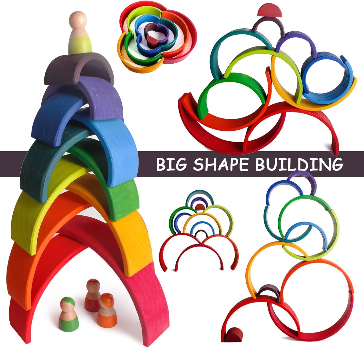 GRIMM'S 大きなレインボー 12ピース Large Rainbow Stacker | 12-Piece Wooden Toy, Ages 1+ – For Full Fun