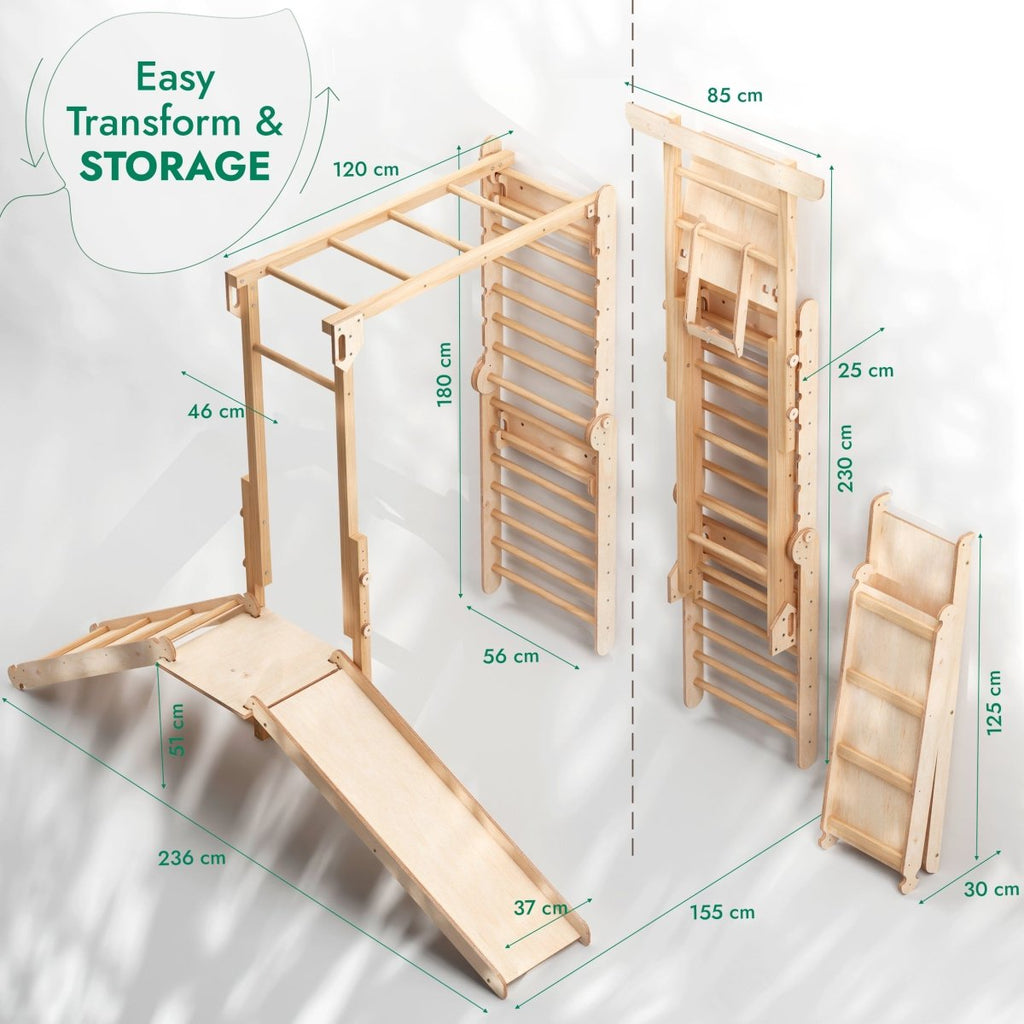 For Full Fun-7in1 Jungle Play Set for Kids: Swedish Ladder+ Monkey Bars + Swing Set + Slide Board + Ramp-Swedish wall