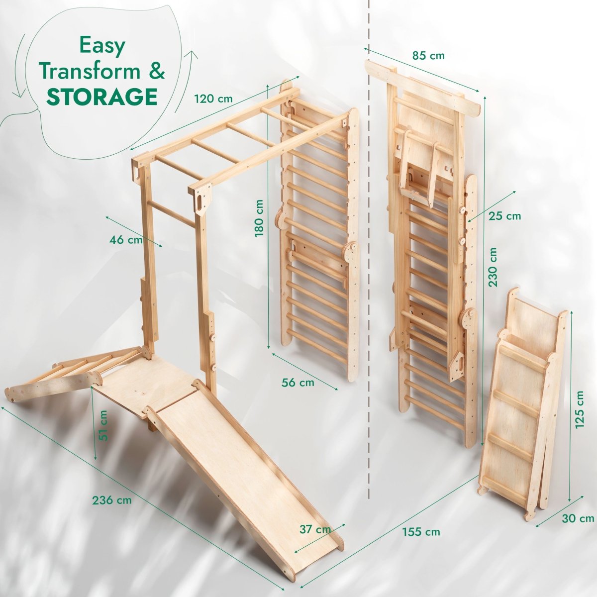 For Full Fun-7in1 Jungle Play Set for Kids: Swedish Ladder+ Monkey Bars + Swing Set + Slide Board + Ramp-Swedish wall