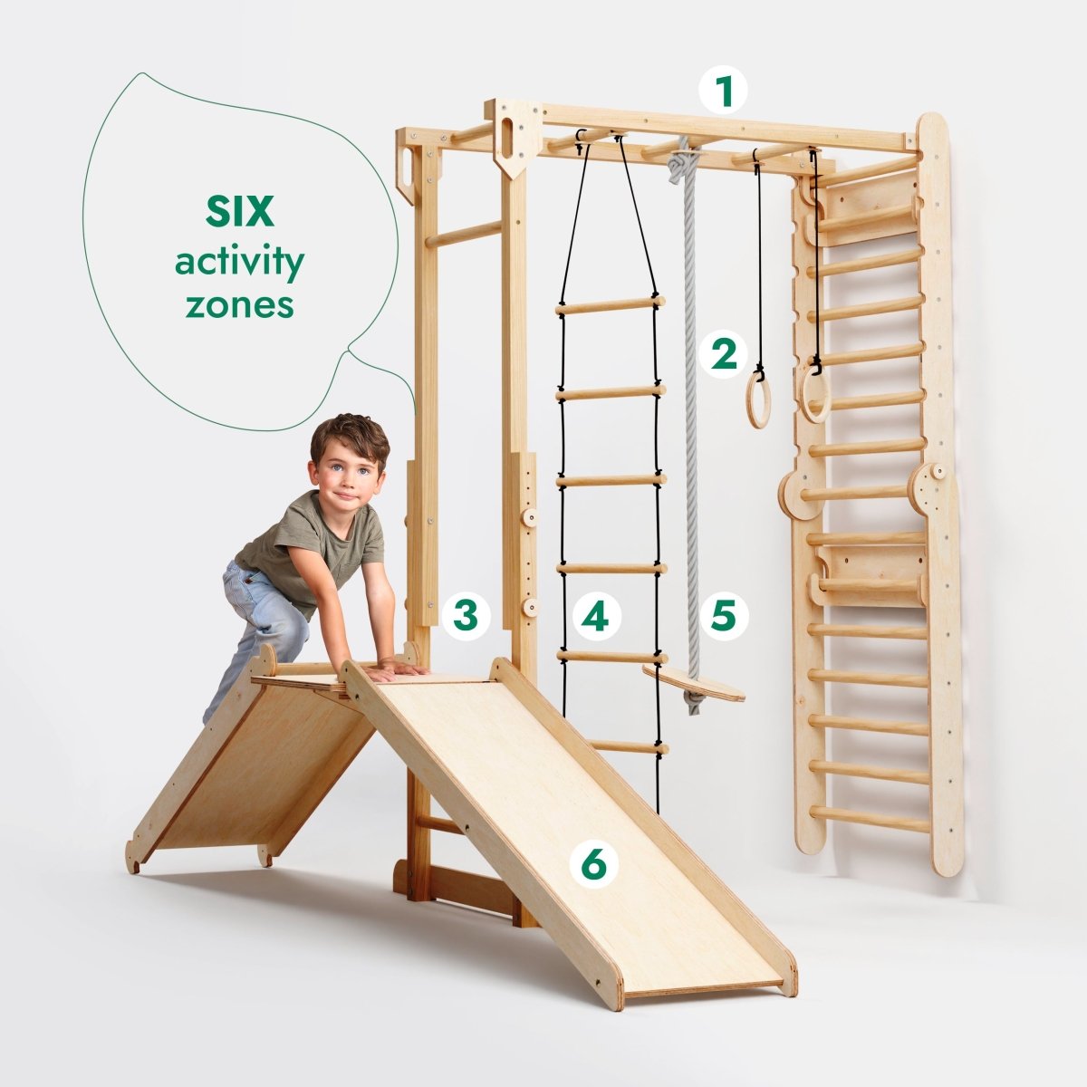 For Full Fun-7in1 Jungle Play Set for Kids: Swedish Ladder+ Monkey Bars + Swing Set + Slide Board + Ramp-Swedish wall