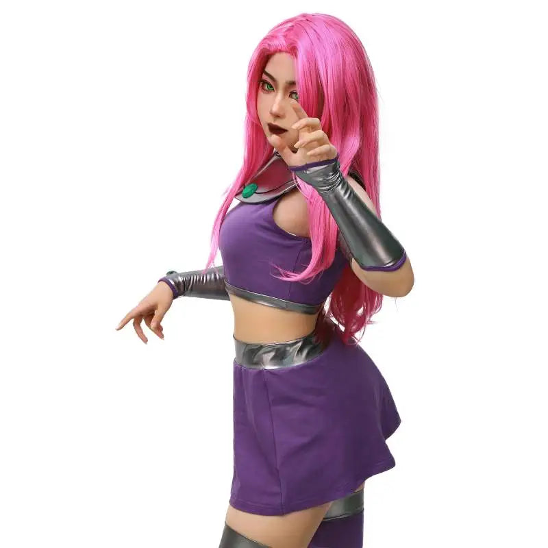 DAZCOS Starfire Cosplay Halloween Costumes for Women Sexy Costume Anime Cosplay High Quality Tank Top and Skirts IN STOCK 5