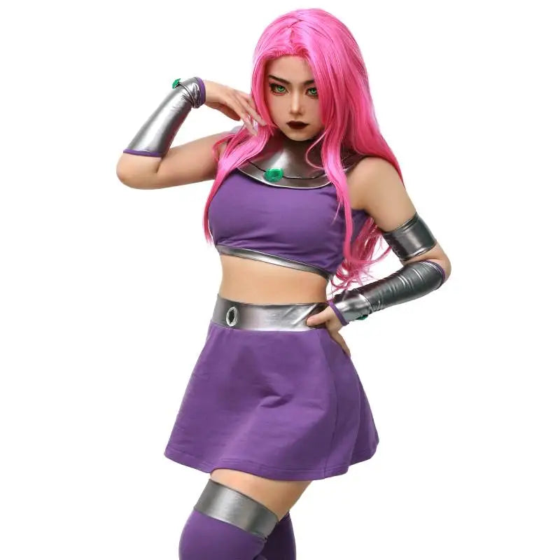 DAZCOS Starfire Cosplay Halloween Costumes for Women Sexy Costume Anime Cosplay High Quality Tank Top and Skirts IN STOCK 1