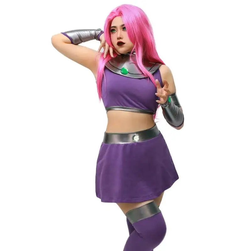 DAZCOS Starfire Cosplay Halloween Costumes for Women Sexy Costume Anime Cosplay High Quality Tank Top and Skirts IN STOCK 2