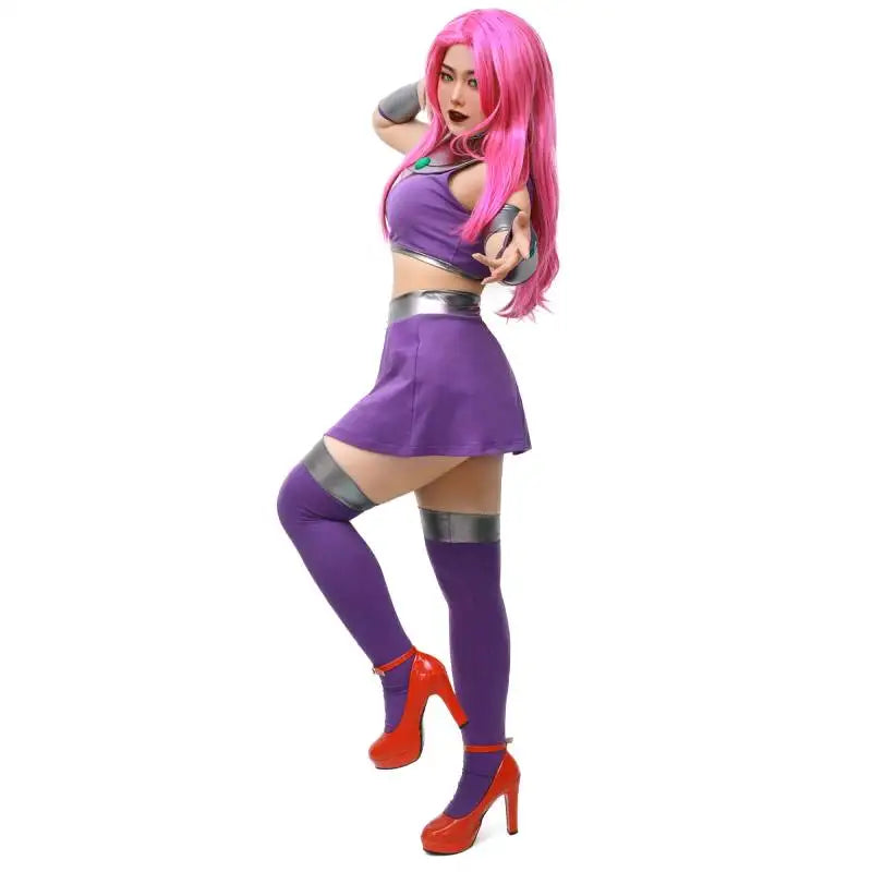 DAZCOS Starfire Cosplay Halloween Costumes for Women Sexy Costume Anime Cosplay High Quality Tank Top and Skirts IN STOCK 6