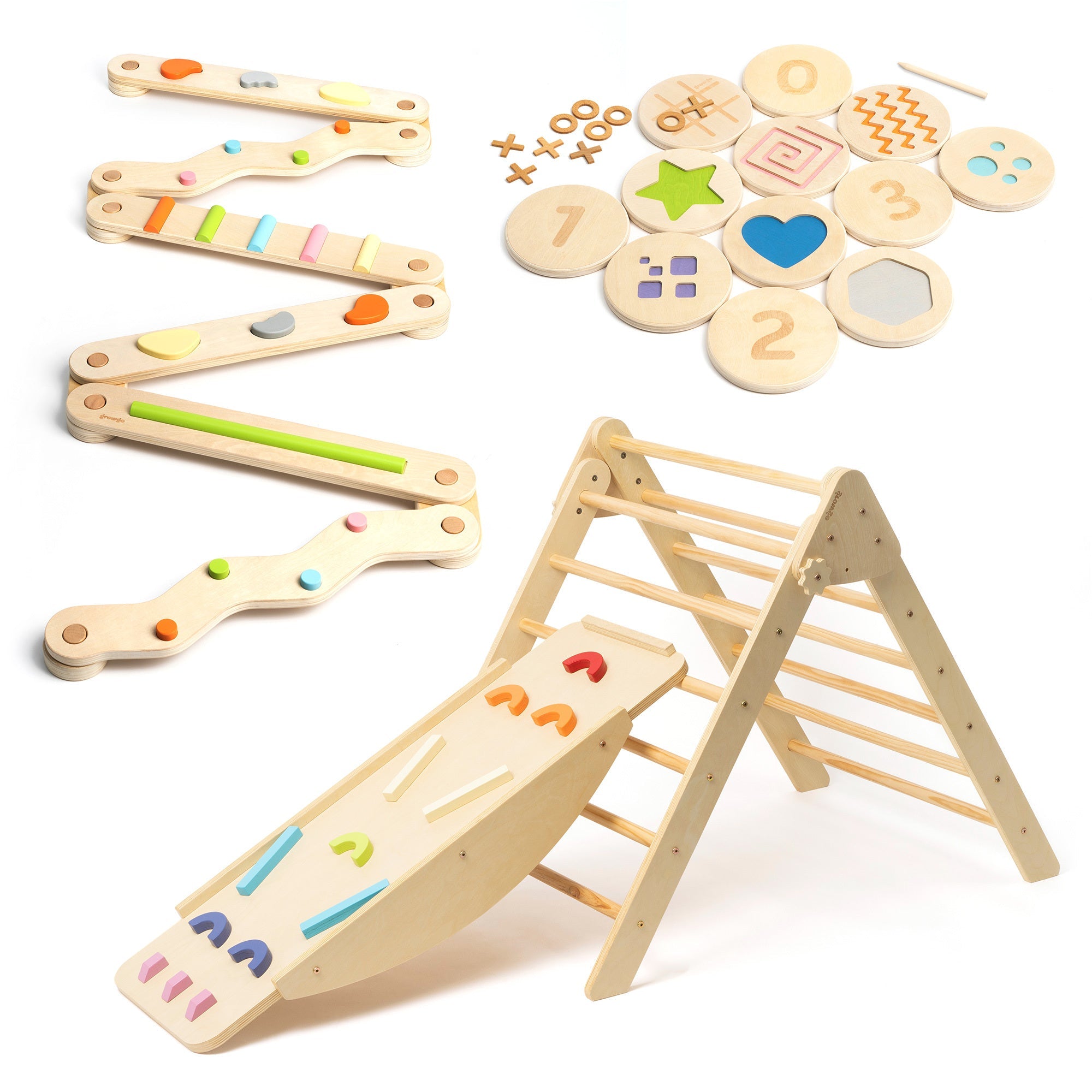 Bundle: Pikler Triangle + Stepping Stones + Balance Beams | ForFullFun Toddler Toys