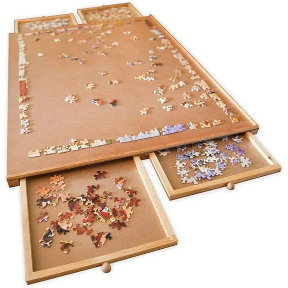  Bits and Pieces Jumbo Puzzle Plateau Jigsaw Puzzle Organizer 26" x 34", Wooden, 1500 PCS, 4 Trays