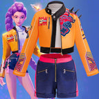 Rumi orange kids costume beside artwork of the character wearing the same stage outfit