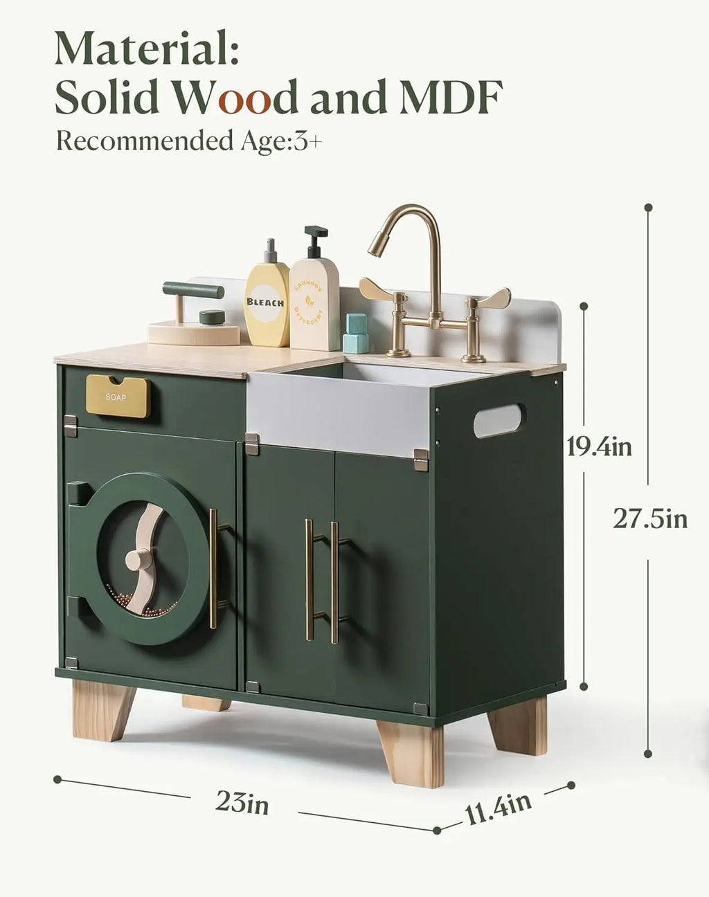 For Full Fun-Wooden Play Kitchen Set with Fridge, Oven & Washer/Dryer for Kids +3-