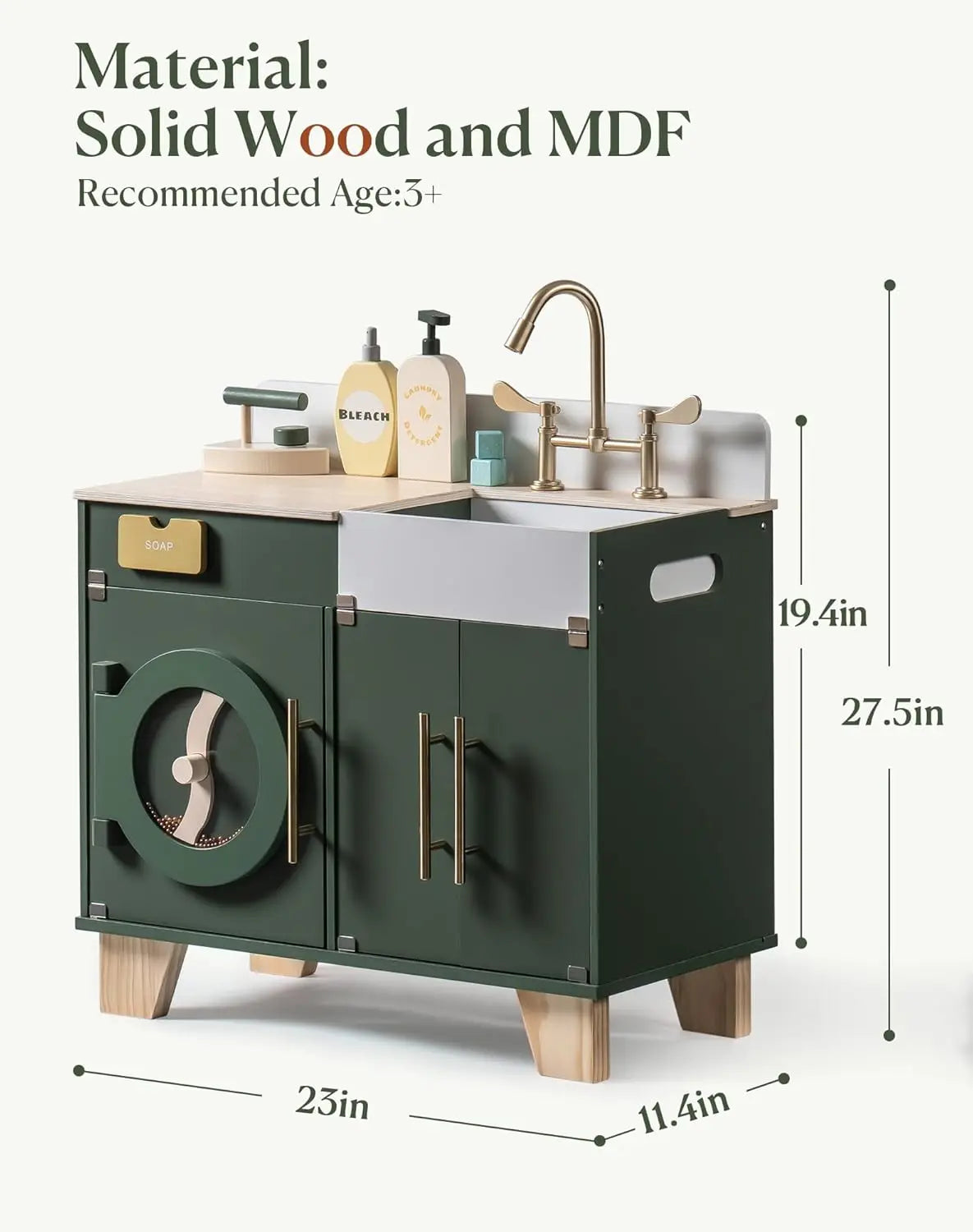 For Full Fun-Wooden Play Kitchen Set with Fridge, Oven & Washer/Dryer for Kids +3-