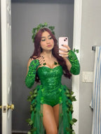 Sexy Halloween Costume Dress Adult Leaf Sequin Dance Dress Mini Skirt V-Neck Sleeveless Polyester Fiber Empire Waistline 4