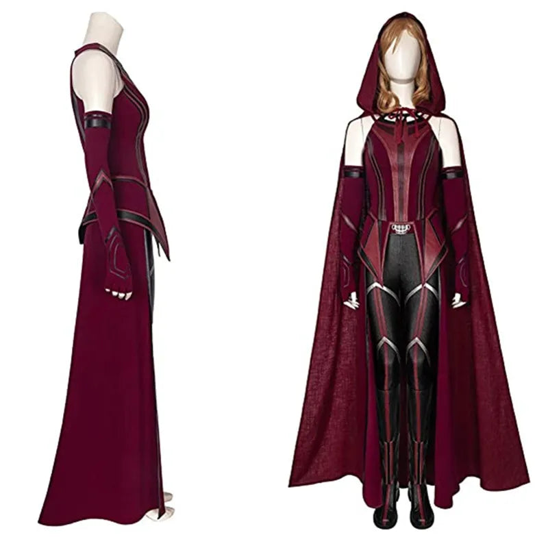 Scarlet Cosplay Witch Maximoff Wanda Vision Cosplay Costume Headwear Cloak and Pants Full Set Outfit Halloween Accessories Props 4