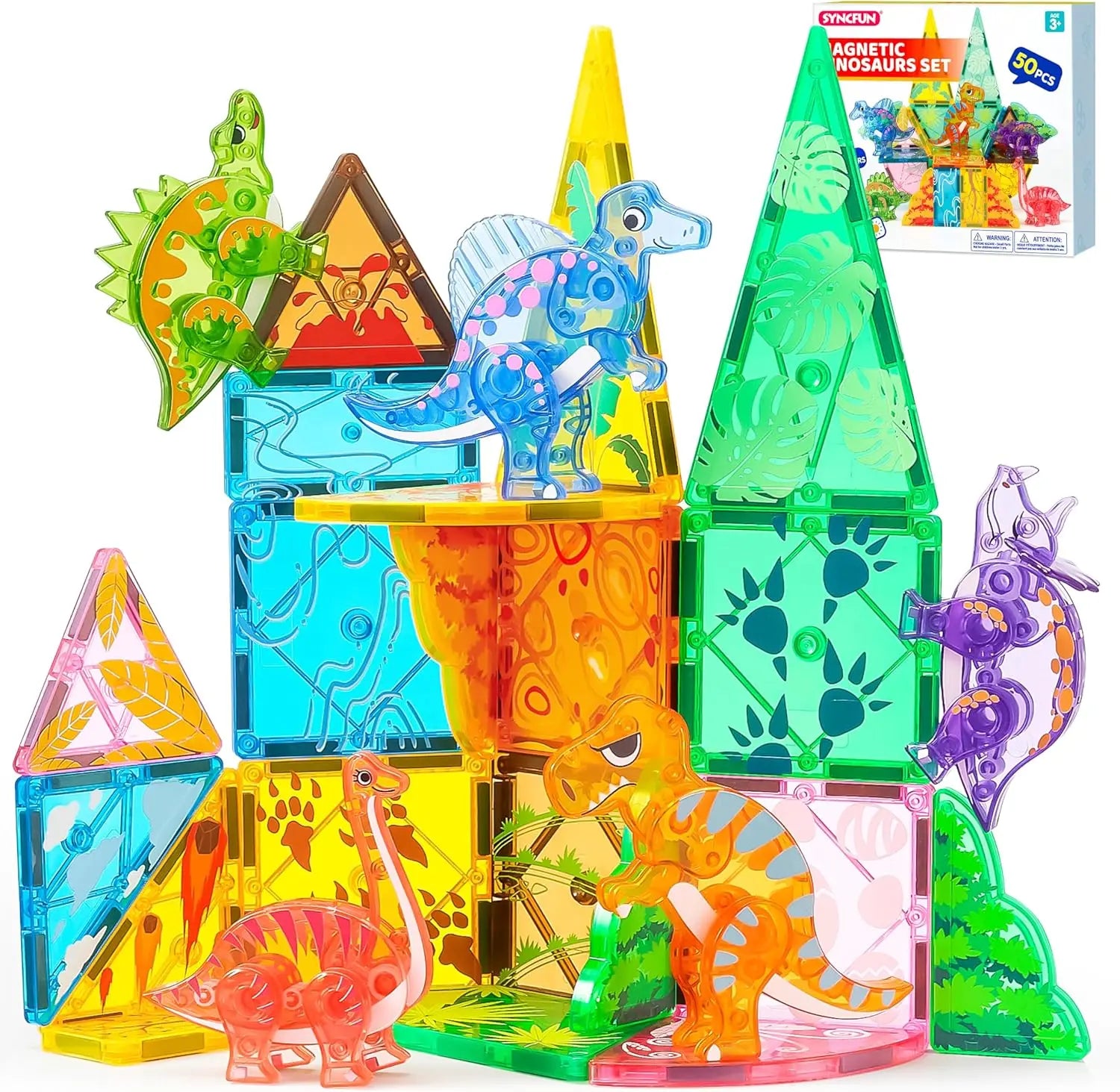 Colorful magnetic building tiles set from For Full Fun with 50, 66, or 110 pieces, compatible with Magna-Tiles for creative construction.