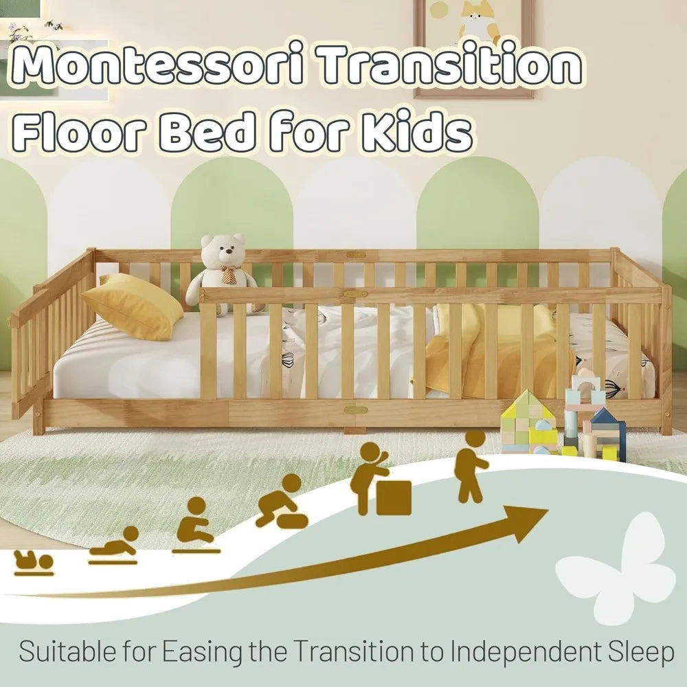 Montessori Floor Bed - Toddler Floor Bed with rail - Twin Size