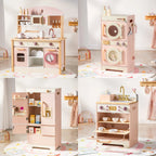 For Full Fun-Kids Corner Wooden Play Kitchen Set with Realistic Sound – Pretend Cooking Toy for Boys & Girls-