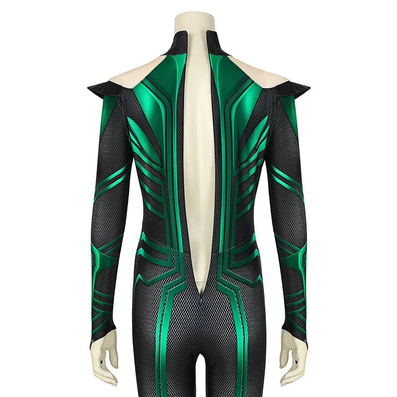 Hela Jumpsuit Cosplay Costume 3D Long Sleeve Green Bodysuit Halloween Masquerade Party Costume for Adult Women 4