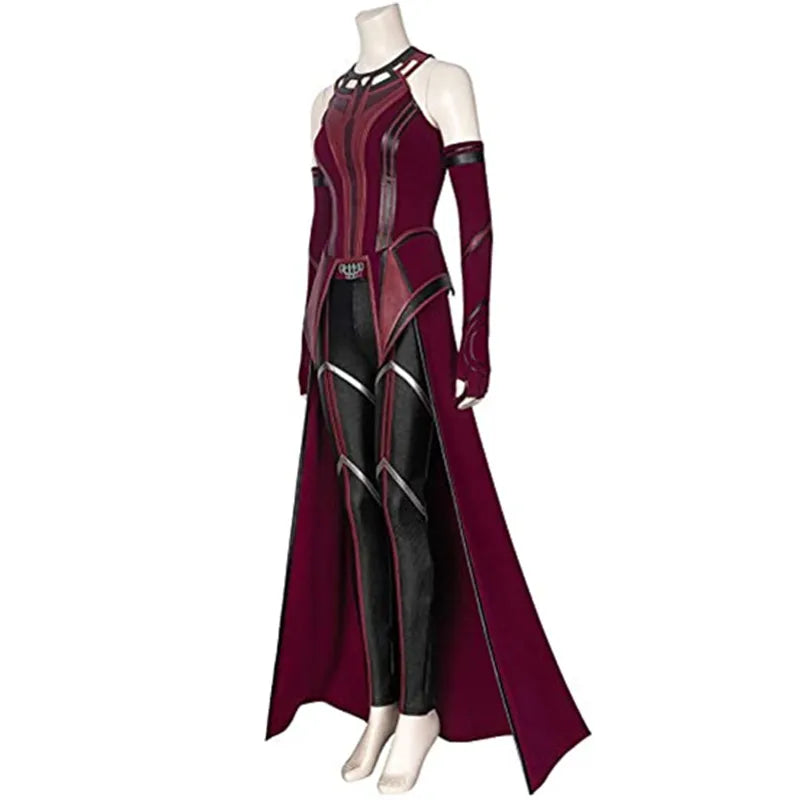 Scarlet Cosplay Witch Maximoff Wanda Vision Cosplay Costume Headwear Cloak and Pants Full Set Outfit Halloween Accessories Props 3