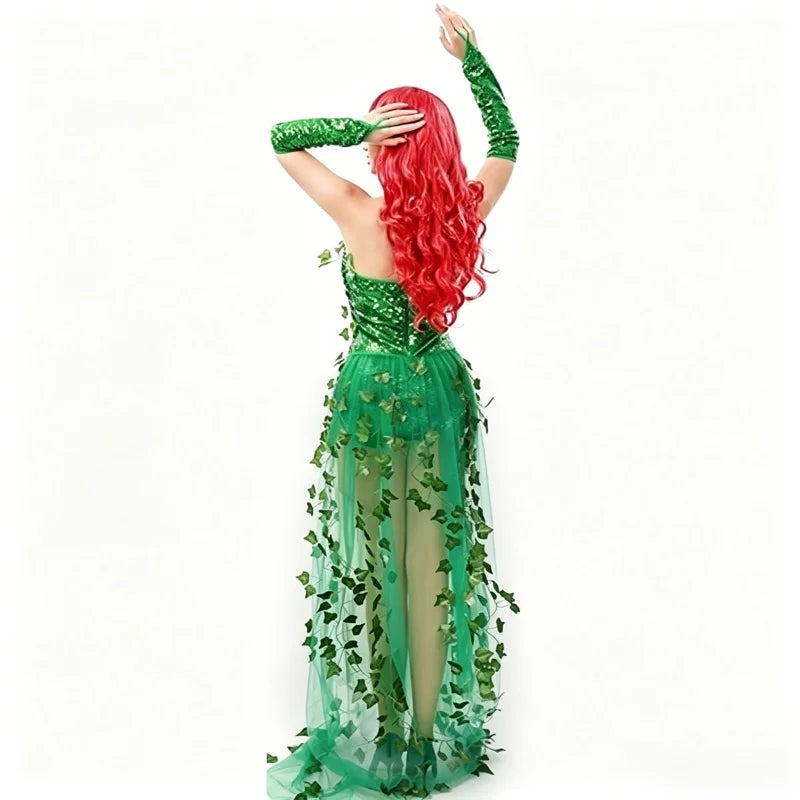 Sexy Halloween Costume Dress Adult Leaf Sequin Dance Dress Mini Skirt V-Neck Sleeveless Polyester Fiber Empire Waistline 6