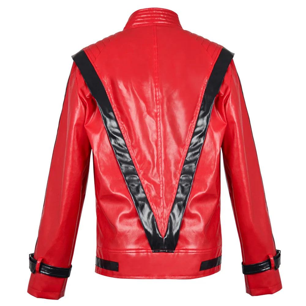 Michael Jackson Cosplay Red Faux Leather Costume Halloween Party Stage Performance Role Play Full Outfit 5
