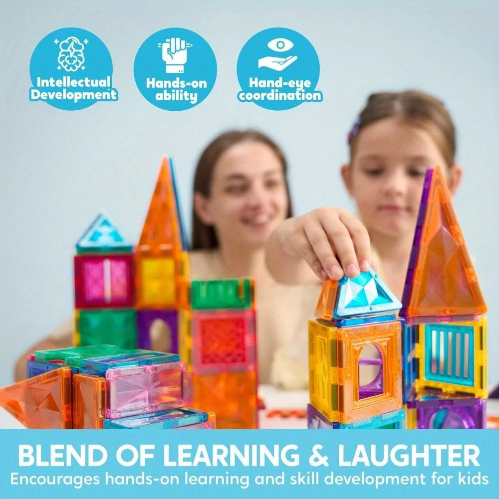 Magnetic building tiles set by For Full Fun, 50-piece colorful magnetic tiles compatible with Magna-Tiles for creative play