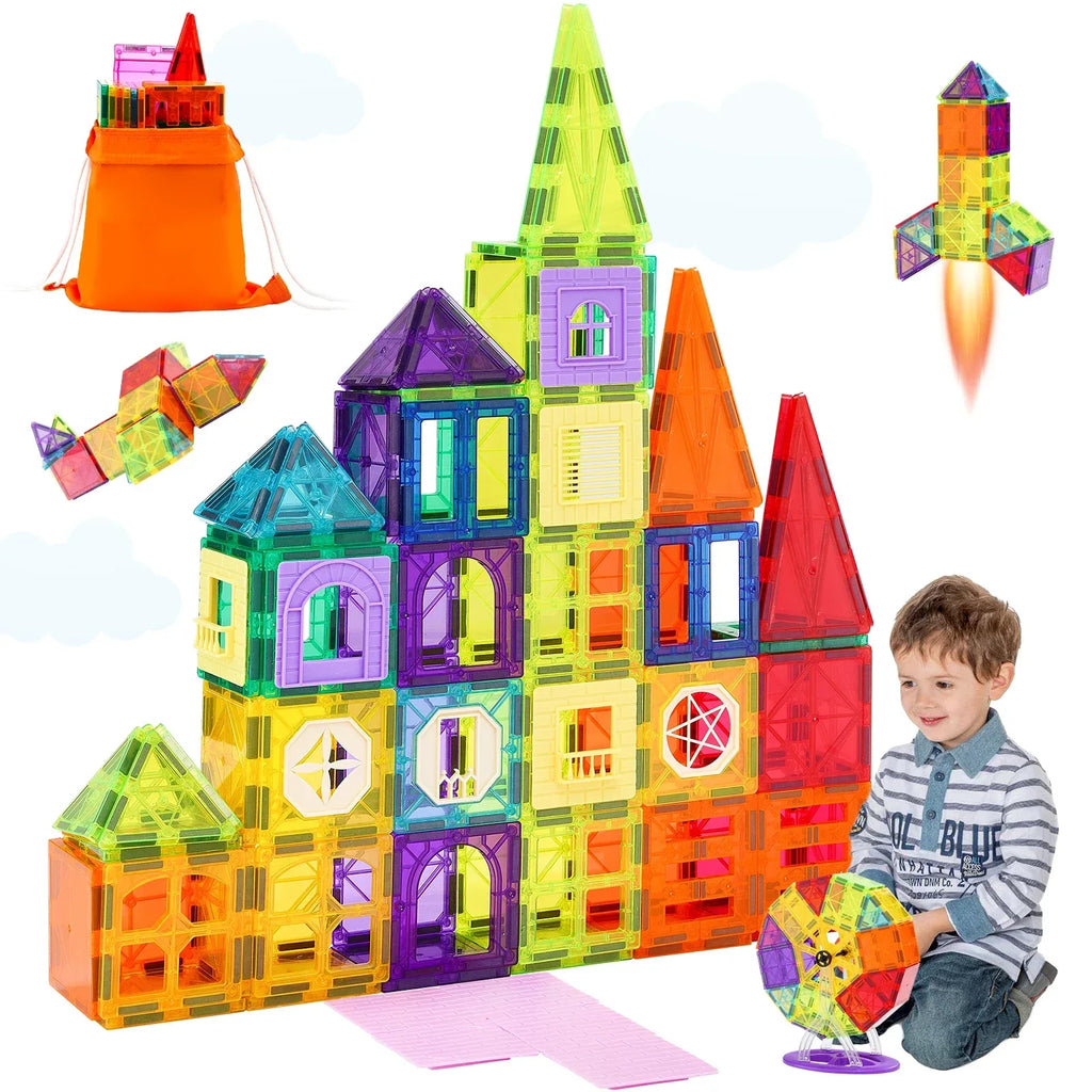  building set, educational toys, kids creative play, magnetic building blocks, magnetic tiles, Montessori toys, STEM toys 181-Piece Magnetic Building Tiles Set for 3+