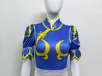 Women's Street Fighter Chun Li Cosplay Costume Game Fighter Chunli Blue Cheongsam with Headdress and Waistband Halloween Costume 6