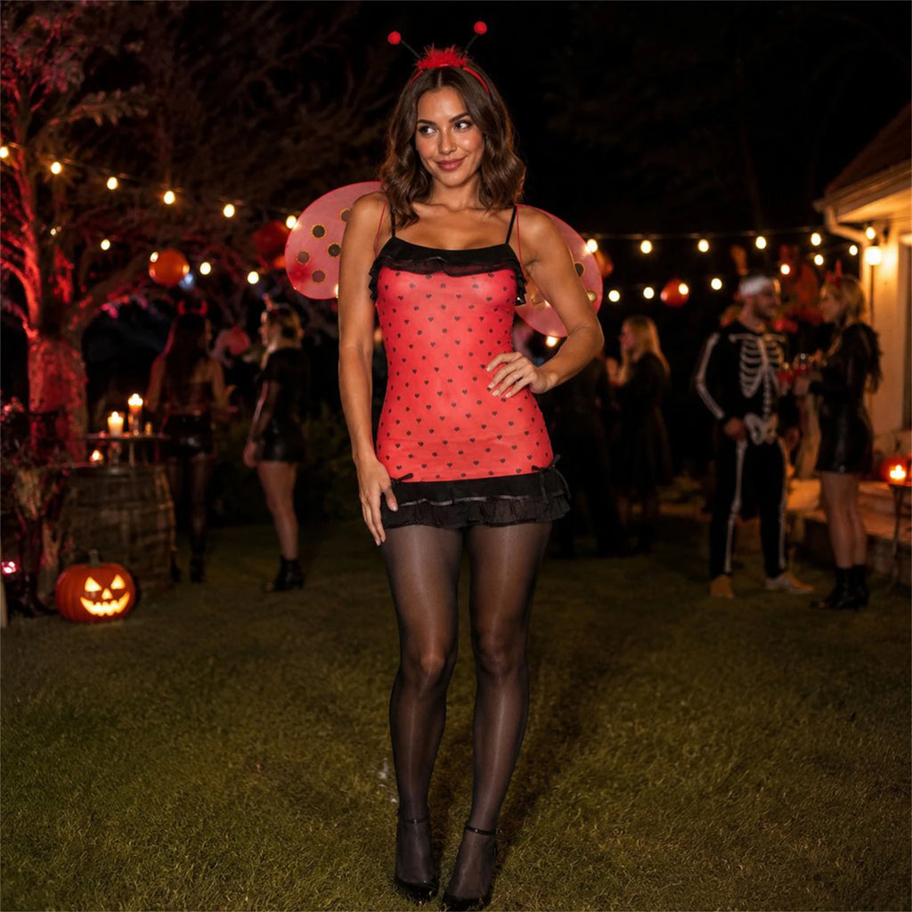 Women Ladybug Halloween Costume Bee Cosplay Outfit Dress with Wing Sets 4