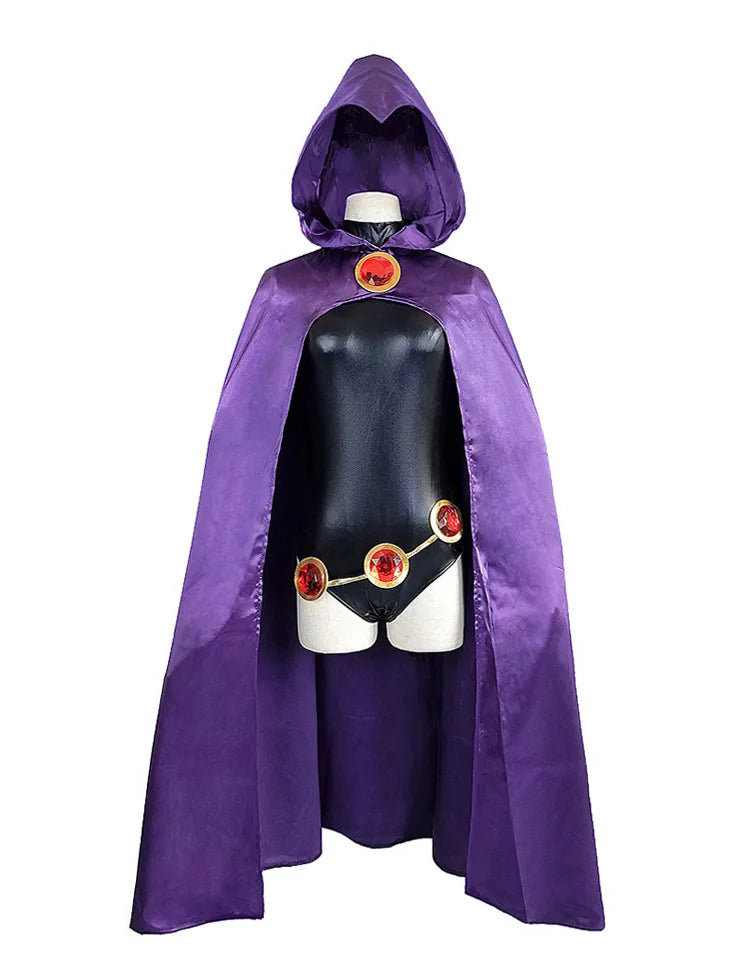Teen Titans Raven Cosplay Costume Super hero Cloak Jumpsuits Zentai Halloween Fancy Ball Adult kids Suit 5
