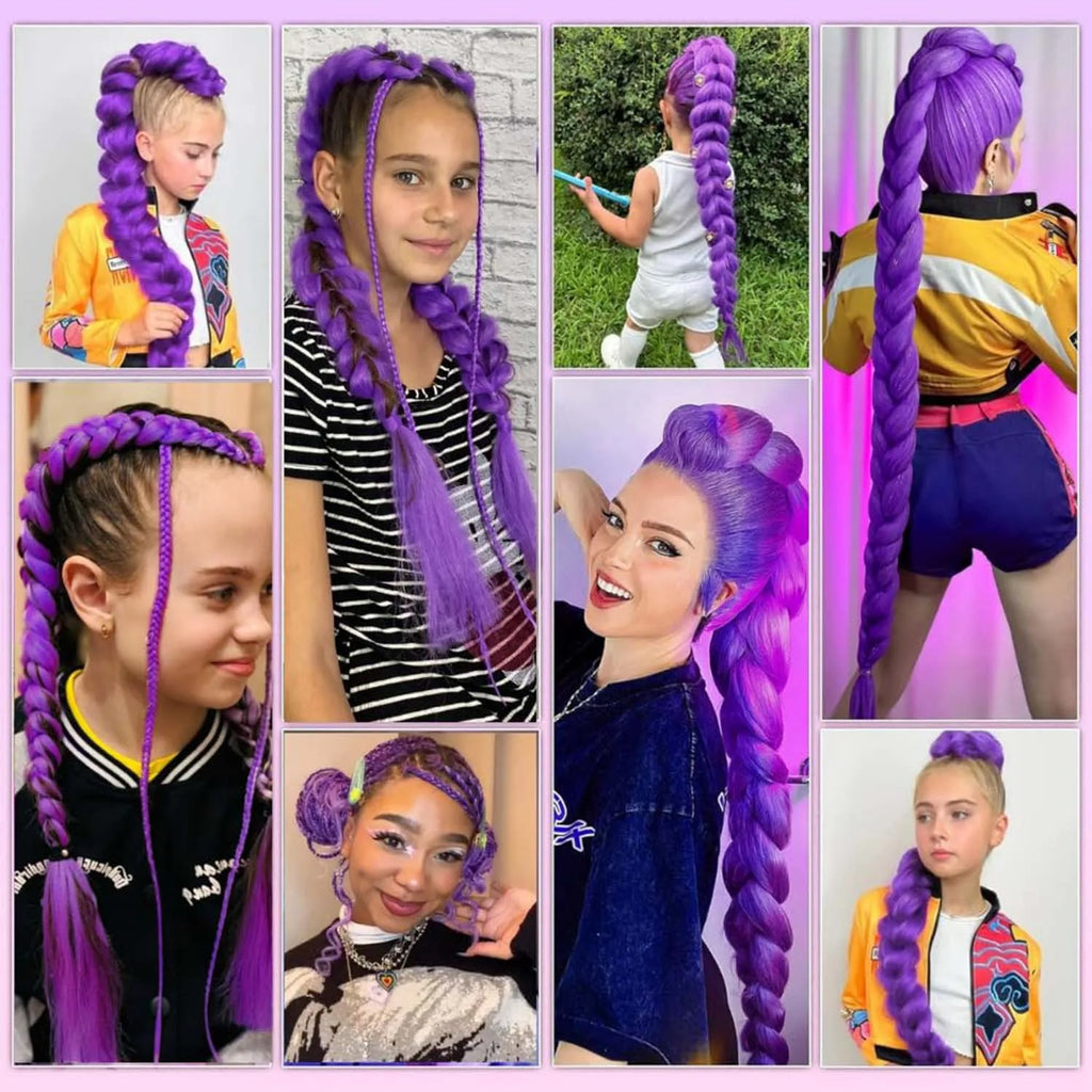 Synthetic 24inch Long Purple Braiding Hair Extensions for Braids Ru mi Braiding Hair for Stage Party Cosplay,Multi-colored Braid - AliExpress 200165144 2